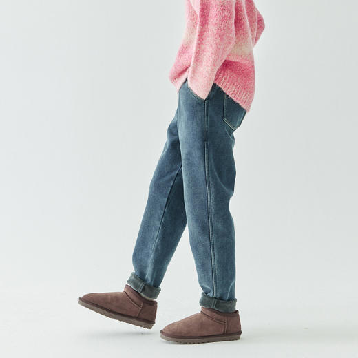 棵初2024年冬季新款儿童弹力加绒小脚牛仔裤女童水洗磨白复古长裤 商品图4