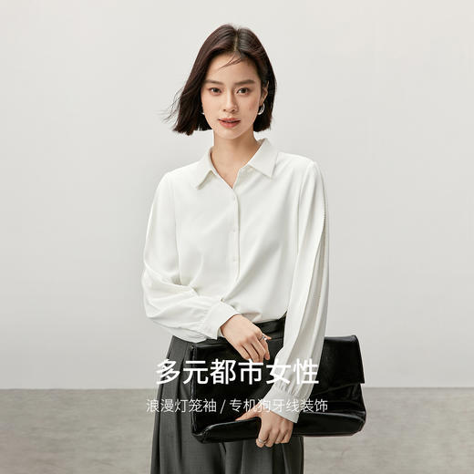 【内购】气质通勤都市白领面试职场衬衣专机狗牙线装饰翻领长袖衬衫-151C57247 商品图2