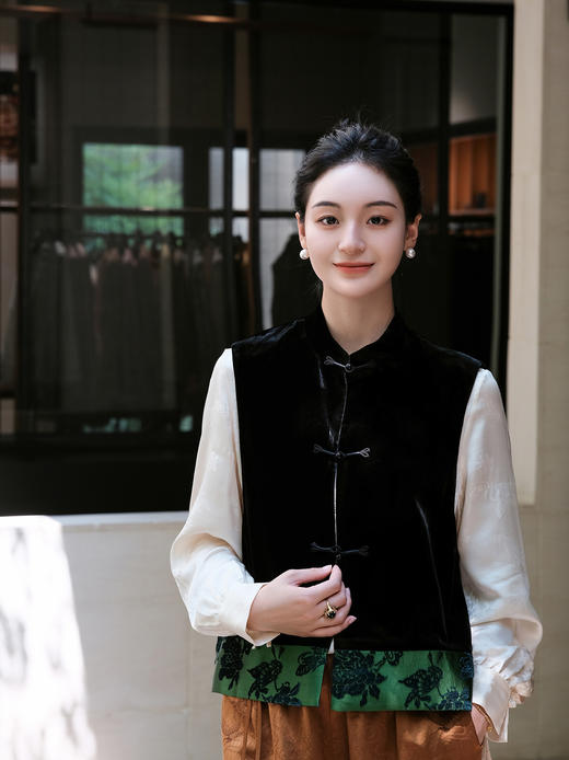 盛唐牡丹|限量款|黑色丝绒马甲拼色漳绒(售完不补) 商品图0