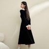 西遇黑色丝绒连衣裙女新款法式赫本风蕾丝花边小黑裙D3742660 商品缩略图4