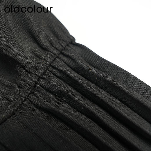 oldcolour秋冬款黑色高腰气质百褶长袖连衣裙DN43103607 商品图3