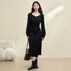 简约设计感长袖连衣裙女秋季桃心领搭片聚褶收腰针织裙V3642529 商品缩略图1