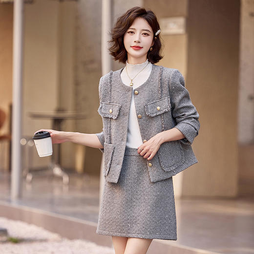 时尚休闲套装秋冬季新款名媛小香风气质上衣外套半裙两件套裙HR-ZYQQ27 商品图2