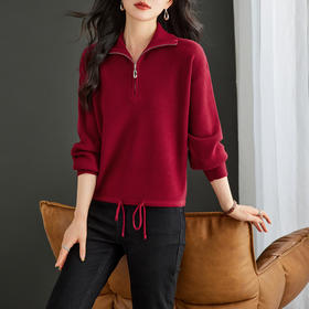 CC-16-9150秋冬新款短款针织衫上衣小个子宽松休闲半拉链套头翻领毛衣女