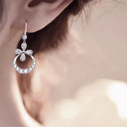 JU-362个性气质高级感轻奢锆石花朵耳环女2024新款长款时尚耳钩欧美耳饰 商品图1