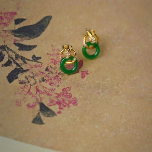 龢盒原创 灵蛇开运翡翠平安圈耳钉 商品图1
