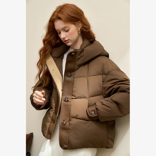 随性休闲简约拼接高级感连帽立领羽绒服女秋冬保暖外套V0043427 商品图3