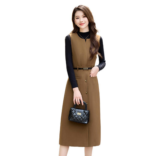 新款气质显瘦针织衫单排扣圆领系带背心裙两件套连衣裙XXM196-1 商品图4