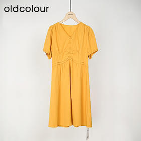 oldcolour简约时尚气质高腰V领短袖连衣裙女DN23101401