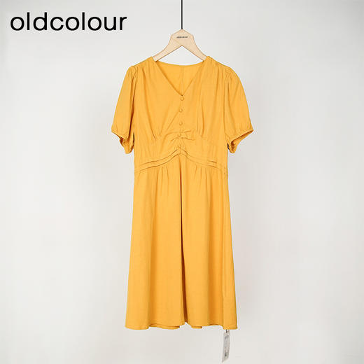 oldcolour简约时尚气质高腰V领短袖连衣裙女DN23101401 商品图0