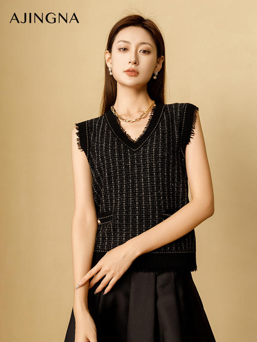 【商城同款】阿菁娜2024秋季新款小香风立体粗花呢马甲A29Q301015 商品图3