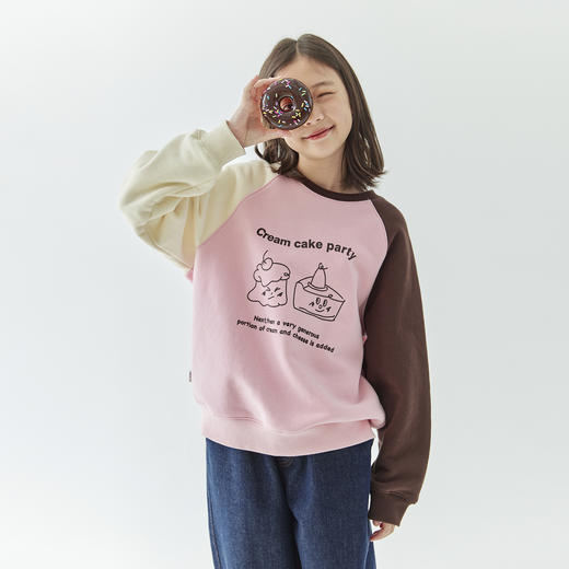 棵初2024年冬季新款童趣印花撞色插肩袖卫衣儿童拉绒保暖全棉上衣 商品图2