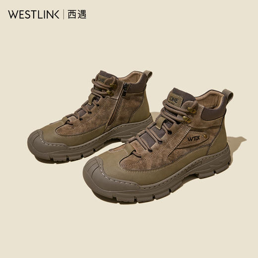 西遇马丁靴登山鞋男2024新款秋冬美式复古圆头工装靴休闲系带短靴24145585 商品图2