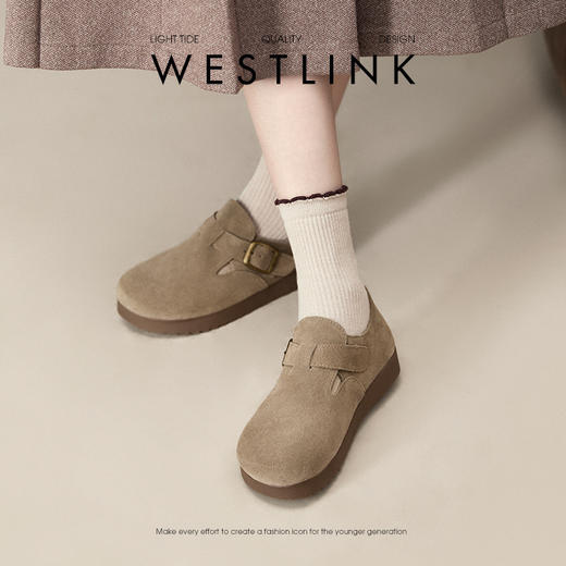 西遇全包勃肯鞋女新款早春复古休闲软底博肯鞋厚底一脚蹬单鞋V0047490 商品图2