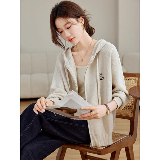 CC-SD2878连帽卫衣针织开衫女春秋2024新款慵懒风宽松好看羊毛衣外套上衣 商品图1