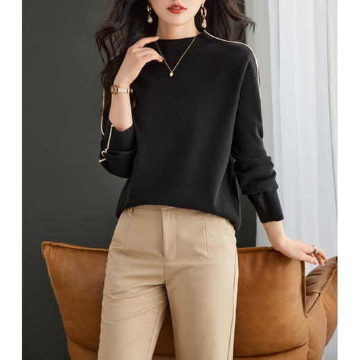 CC-16-9156时尚气质半高领毛衣女秋冬2024新款慵懒风针织上衣中领拼接打底衫 商品图2