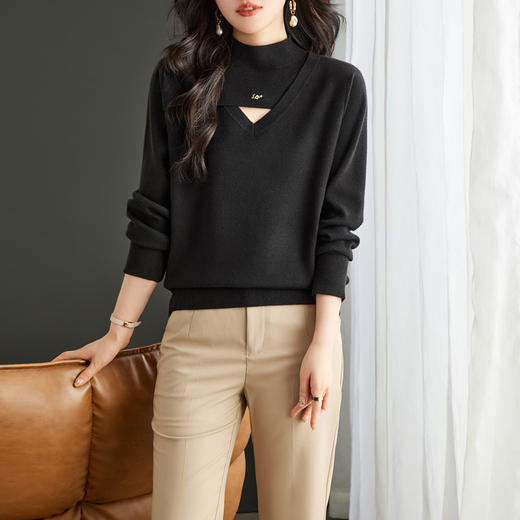 CC-16-9155秋冬季新款半高领毛衣女设计感露洞小心机法式针织内搭打底衫 商品图1