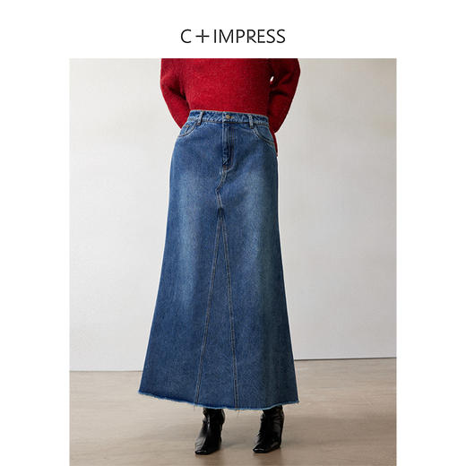 西嘉|高支长绒棉 解构丹宁箱型皮革翻领短外套/鱼尾伞裙牛仔裙女(WT2403052) 商品图5