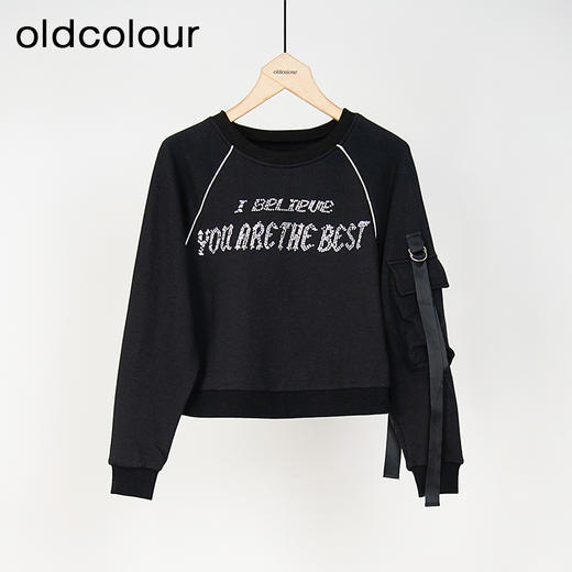 oldcolour黑色休闲气质百搭宽松长袖T恤女L41023194 商品图0