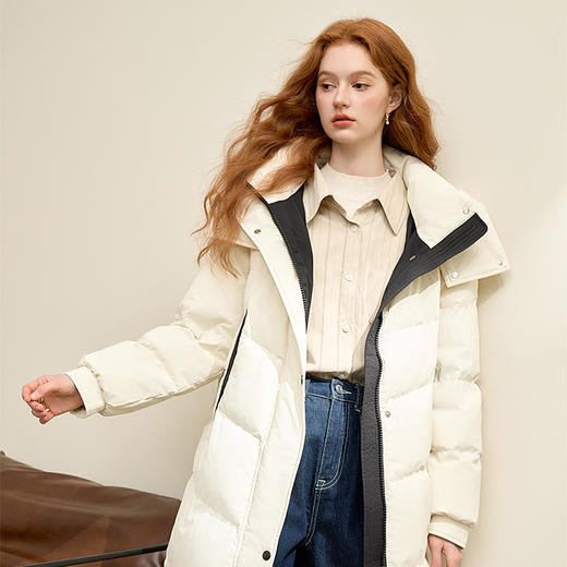 【通知下架】西遇过膝连帽羽绒服女冬季新款黑白韩版加厚保暖中长款外套 商品图2