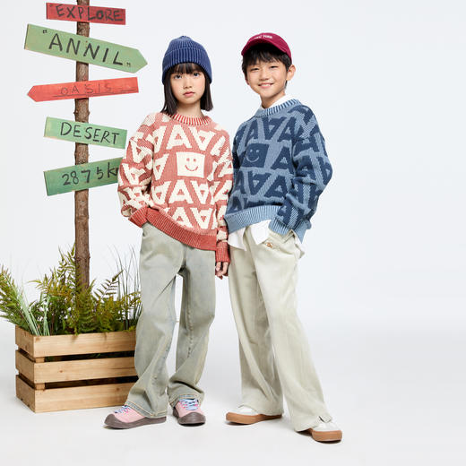 男女童圆领长袖针织衫冬季新款安奈儿童装EM444617 商品图3