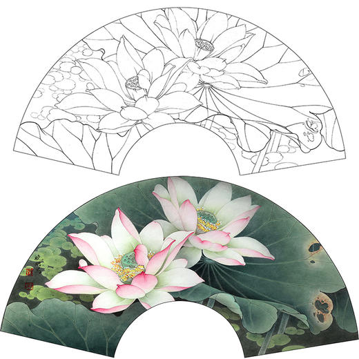 【大彩图】李晓明工笔画白描底稿扇面小品《十里荷香》荷花临摹勾线花鸟线稿K076 商品图0