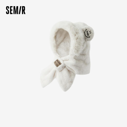 森马帽子口罩套装女2024新款可爱小熊连帽围巾一体秋冬保暖毛绒绒 商品图1