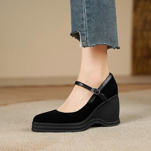 【预售5天】羊反皮尖头坡跟单鞋，厚底高跟鞋玛丽珍鞋NWS1&N9467 商品图3