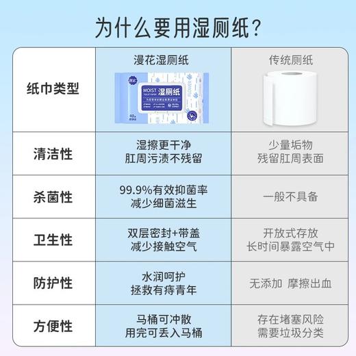 【严选超市】漫花蓝色系列湿厕纸 180mm*140mm 40片 10包 原价36 活动价29.9 商品图2