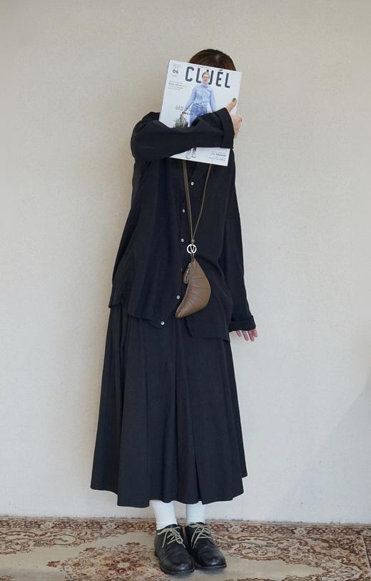 apuntob 百褶裙弹性腰围黑色半身裙 商品图3