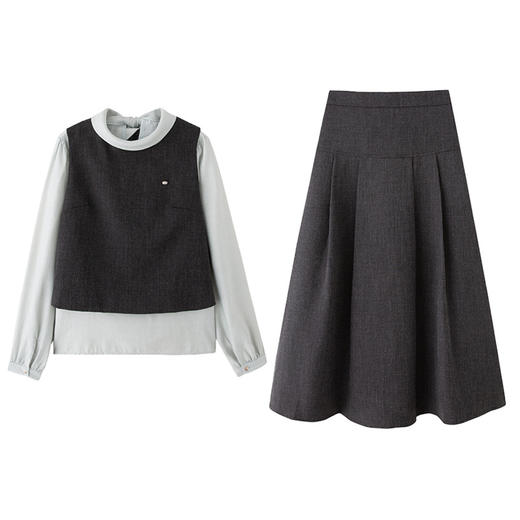 时尚休闲套装秋冬新款女装气质背心马甲+衬衫+半裙三件套裙HR-CZJ7813 商品图4