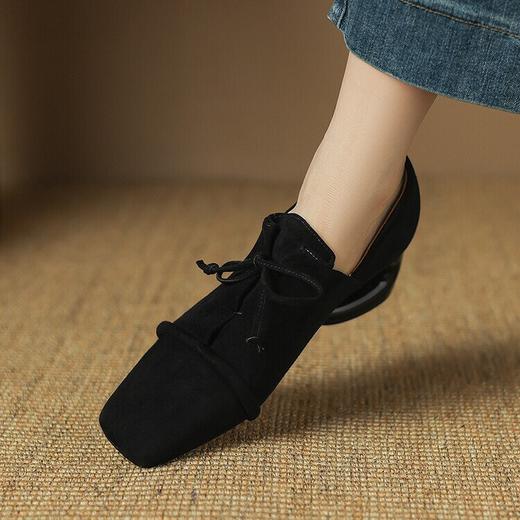 【预售5天】美拉德羊反绒时装鞋女方头时尚系带粗跟深口单鞋LD&6932 商品图1