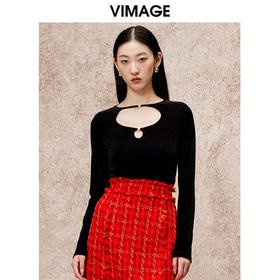 VIMAGE纬漫纪时尚小设计黑色修身显瘦上衣秋冬季新款V2213837
