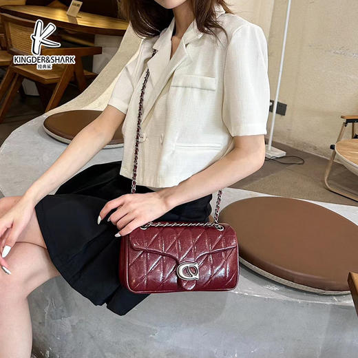 经典鲨2024年秋季新款时尚菱格纯色百搭单肩斜挎链条包KGB53-D395111 商品图2