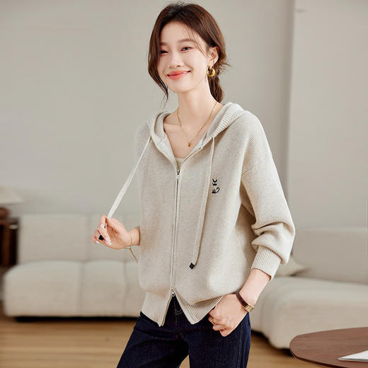 CC-SD2878连帽卫衣针织开衫女春秋2024新款慵懒风宽松好看羊毛衣外套上衣 商品图2