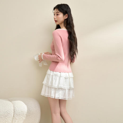 基础款通勤撞色长袖针织衫女秋季方圆领修身显瘦打底衫V3942611 商品图5