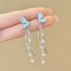 JU-122蓝色蝴蝶流苏长款珍珠耳环女2024新款小众设计感气质耳钉爆款耳饰 商品缩略图3