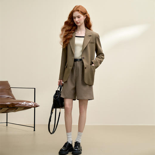 复古英伦风西装裤女早春双压褶遮肚显瘦高腰直筒短裤V3642523 商品图1