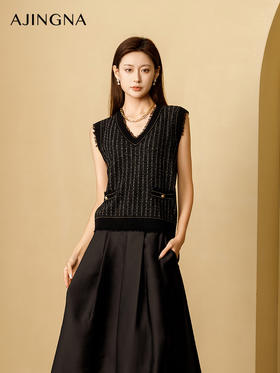 【商城同款】阿菁娜2024秋季新款小香风立体粗花呢马甲A29Q301015