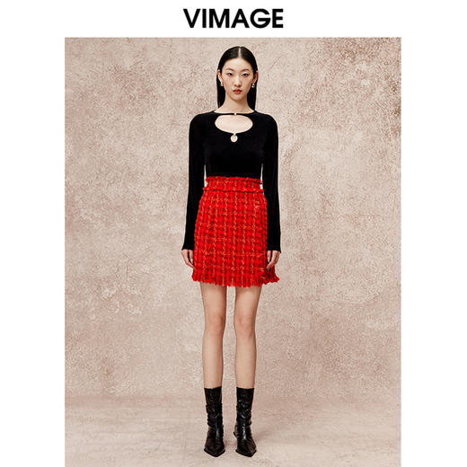 VIMAGE纬漫纪时尚小设计黑色修身显瘦上衣秋冬季新款V2213837 商品图1