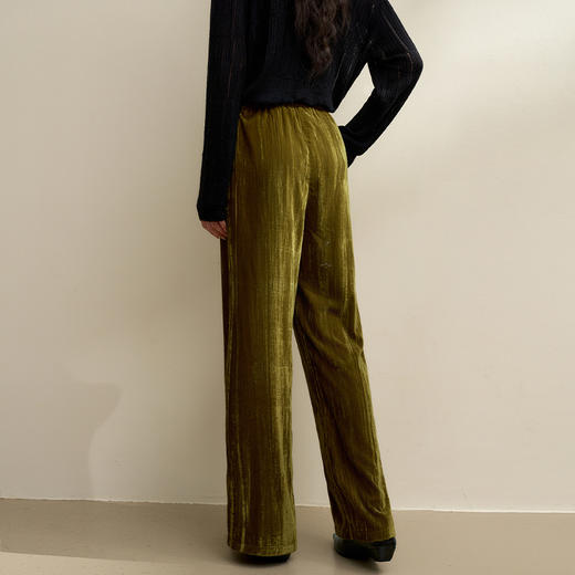 经典百搭简约丝绒直筒裤女秋冬松紧腰加厚保暖显瘦阔腿裤V3842948 商品图4