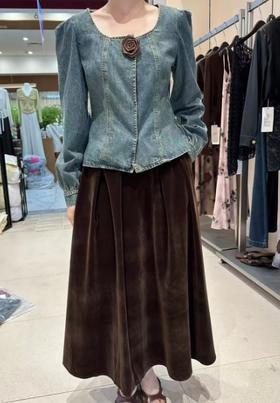 【门店同款】ENJOY秋季时光回廊牛仔丝绒裙套装 159498146