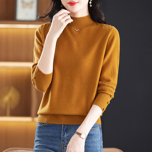 CC-13-6920半高领针织百搭秋冬季2024新款显瘦毛衣内搭打底衫100纯羊毛上衣 商品图1