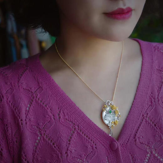 龢盒原创 高冰翡翠虎头蔷薇胸针吊坠耳环多用款 商品图5