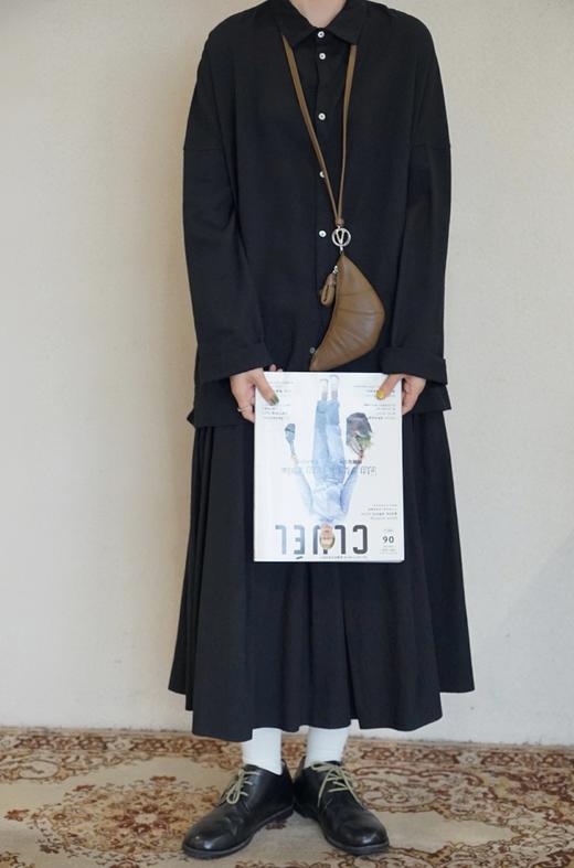 apuntob 百褶裙弹性腰围黑色半身裙 商品图0