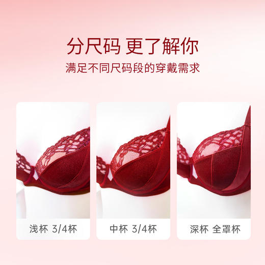 奶糖派大胸显小幽梦丝绒蕾丝性感承托内衣复古承托防凸点文胸罩女红色 商品图4