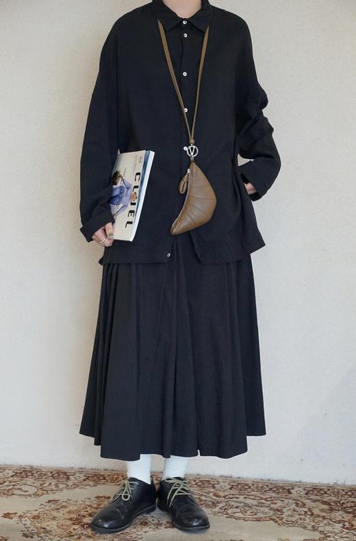 apuntob 百褶裙弹性腰围黑色半身裙 商品图2