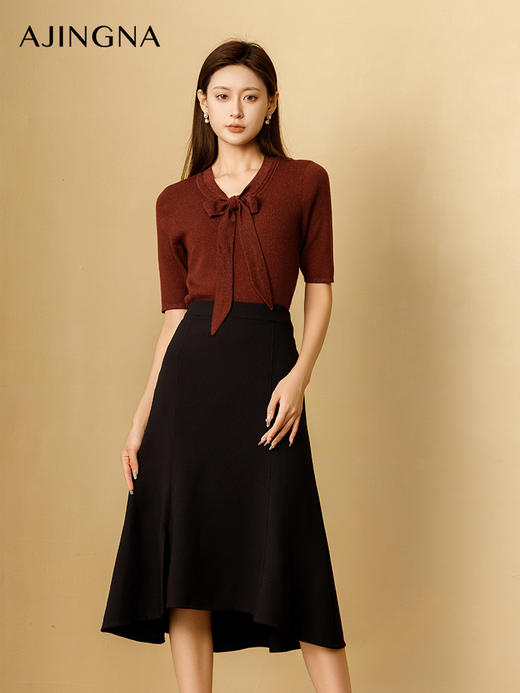 【商城同款】阿菁娜2024秋季新款飘带V领温柔气质毛衫A29Q301036 商品图1