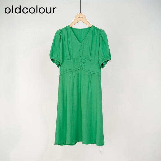 oldcolour简约时尚气质高腰V领短袖连衣裙女DN23101401 商品图2