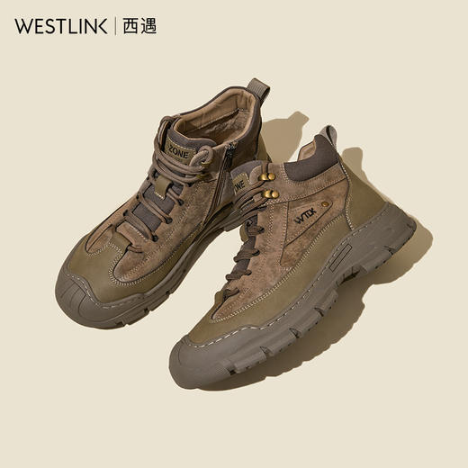 西遇马丁靴登山鞋男2024新款秋冬美式复古圆头工装靴休闲系带短靴24145585 商品图4